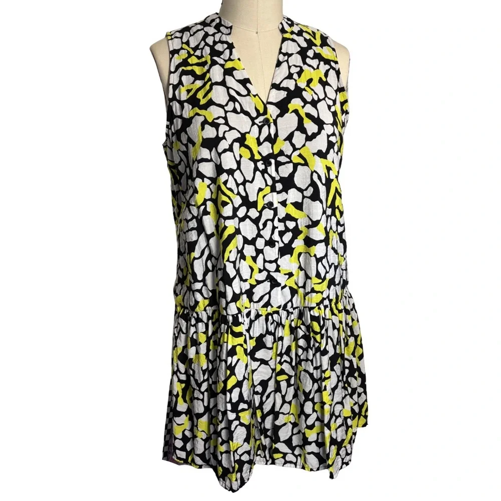 Nine West M Black White & Yellow Abstract Patterned Summer Dress Summer Nursing - Picture 1 of 6